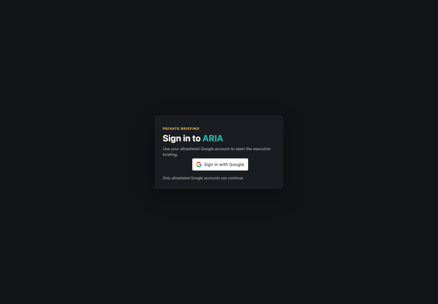 Live ARIA sign-in screen