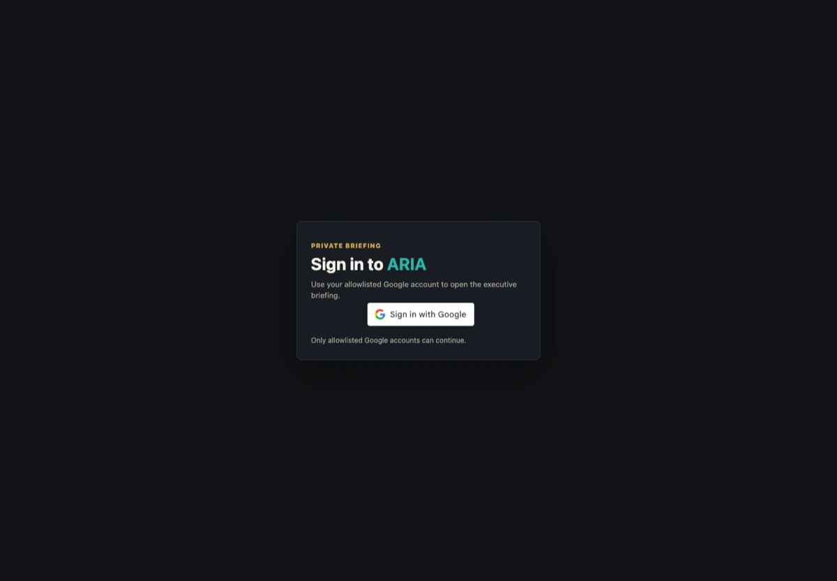 Live ARIA sign-in screen